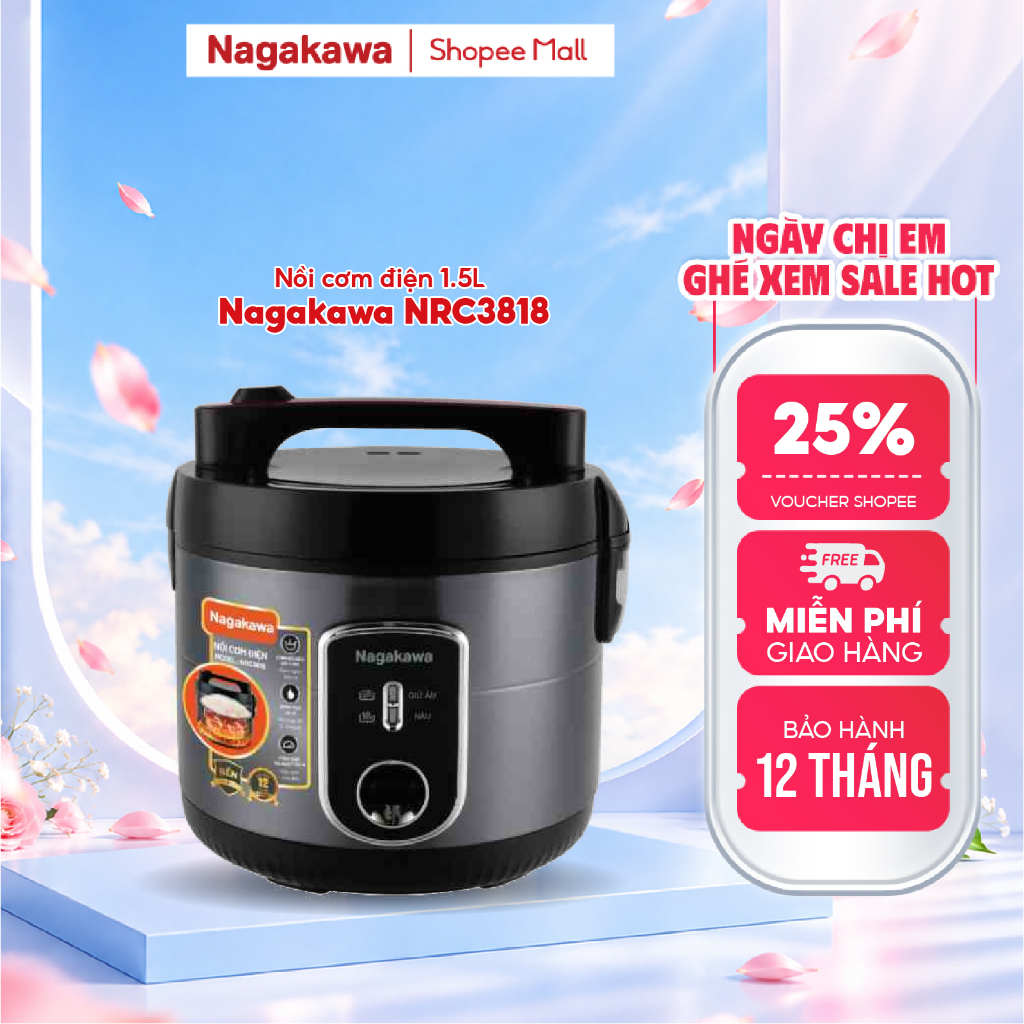 Nồi cơm điện Nagakawa NRC3818 1.5L