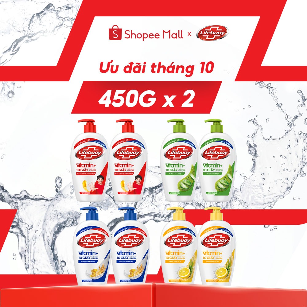 Combo 2 Nước Rửa Tay Lifebuoy Bảo Vệ Khỏi 99.9% Vi Khuẩn Gây Bệnh Hỗ Trợ Cùng Đề Kháng Da Tự Nhiên 450G