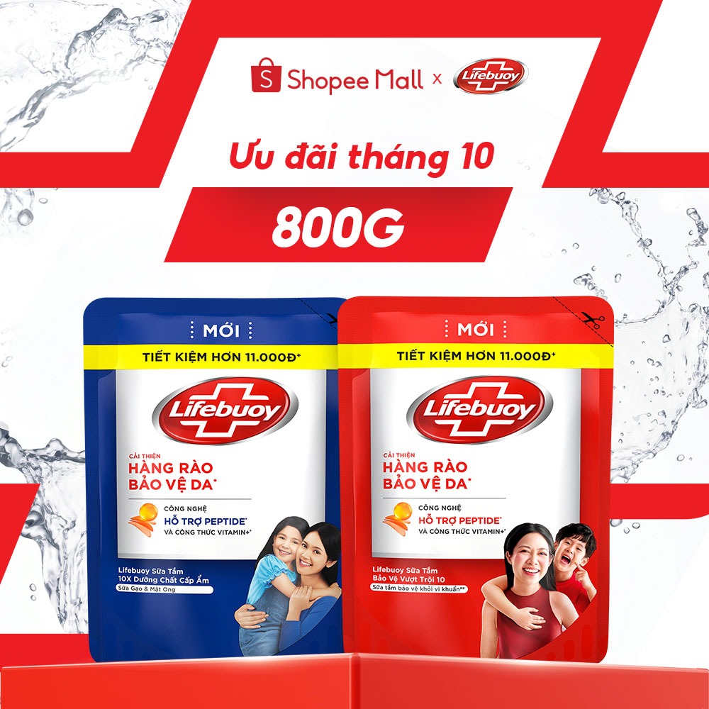 Sữa Tắm Lifebuoy Sạch Khuẩn Bảo Vệ Khỏi 99.9% Vi Khuẩn Chứa Ion Bạc+ Hỗ Trợ Cùng Đề Kháng Da Tự Nhiên 800G