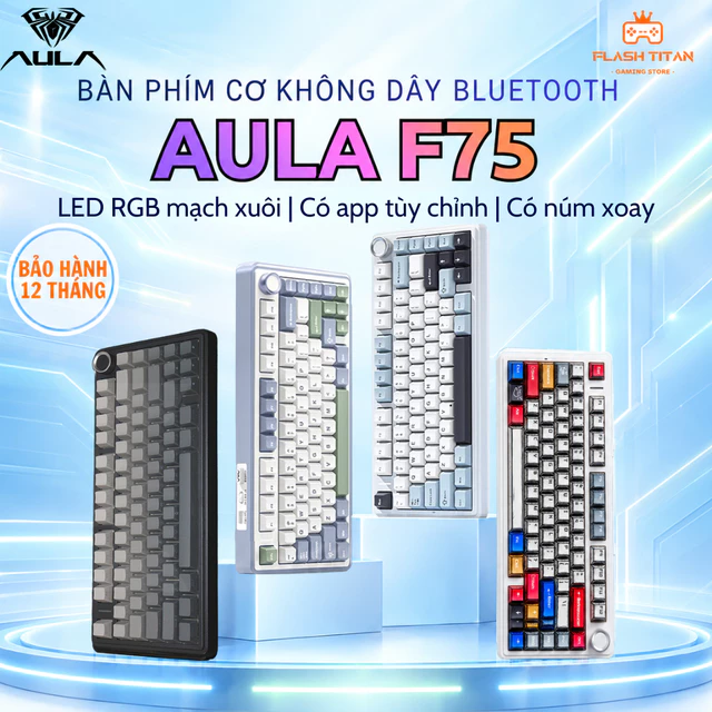 Bàn phím Cơ Không Dây AULA F75 PRO Kết nối Bluetooth, Có Núm Xoay Chỉnh Âm Lượng, Dùng Cho PC,Laptop Chơi Game Văn phòng