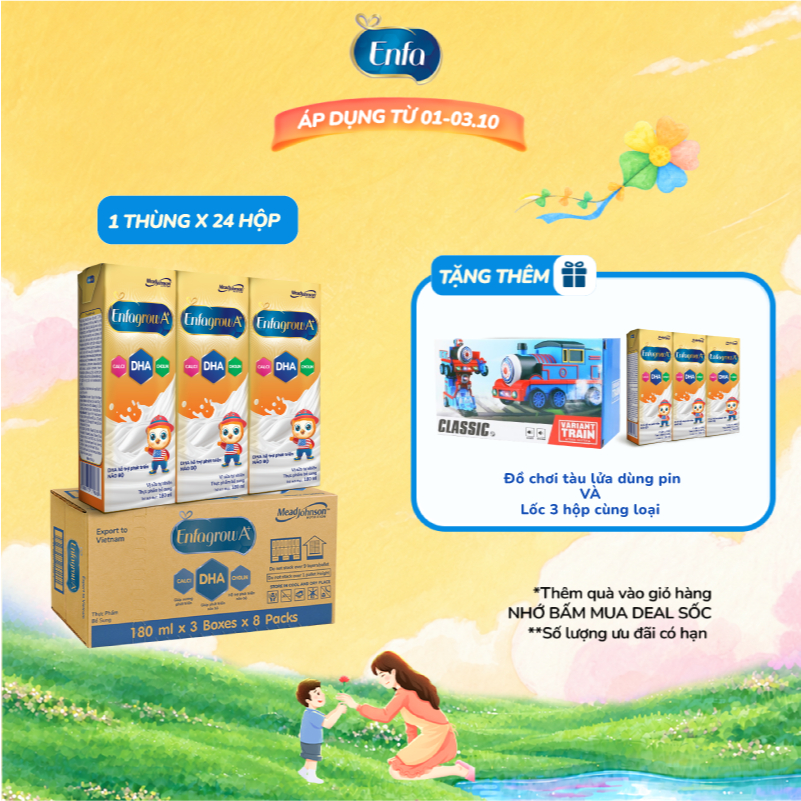 Thùng 24 Hộp Sữa Pha Sẵn Enfagrow A+ 180ml với DHA Hỗ Trợ Phát Triển Não Bộ Cho Trẻ