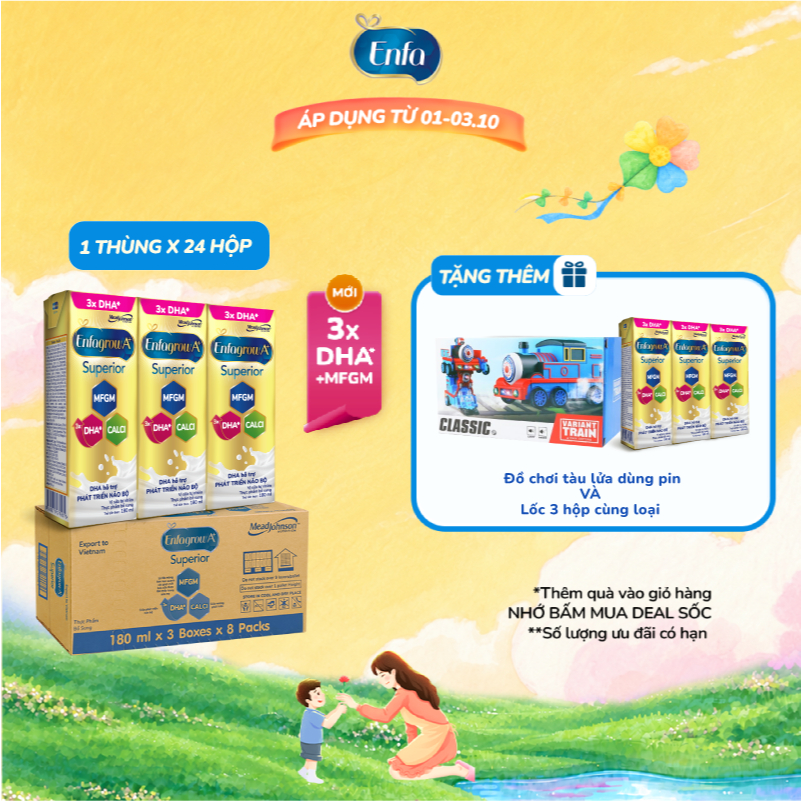 Thùng 24 Hộp Sữa Pha Sẵn Enfagrow A+ Superior 180ml với DHA Hỗ Trợ Phát Triển Não Bộ Cho Trẻ
