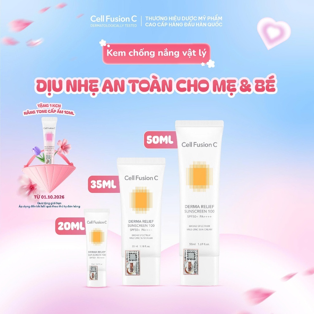 Kem Chống Nắng An Toàn Cho Mọi Loại Da Cell Fusion C Derma Relief Sunscreen 100 SPF50+ PA++++