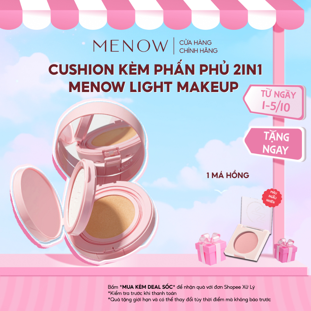 Cushion kèm Phấn Phủ 2in1 MENOW Light Makeup Cushion Powder Cream Pink Series 17gr