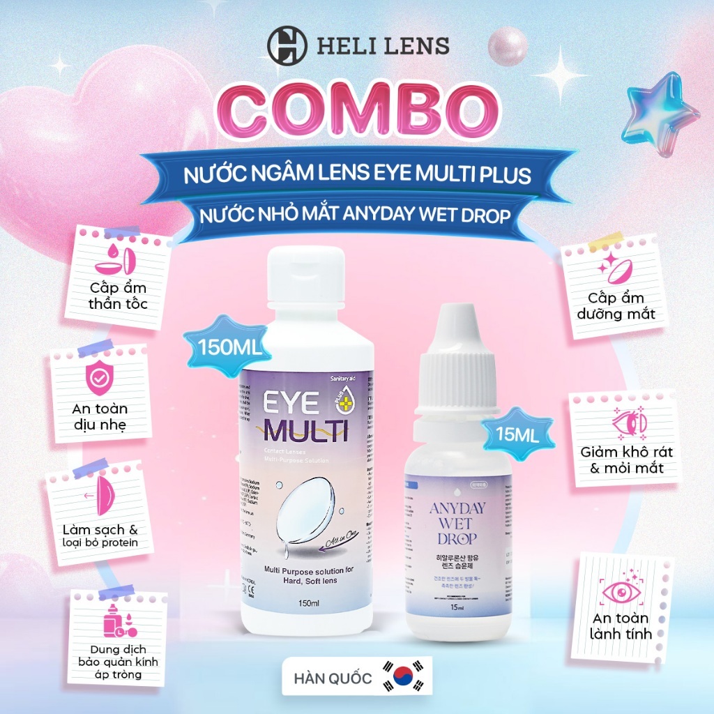 Combo Nước Ngâm Lens Eye Plus Multi 150ml Và Nước Nhỏ Mắt ADW 15ml Hàn Quốc