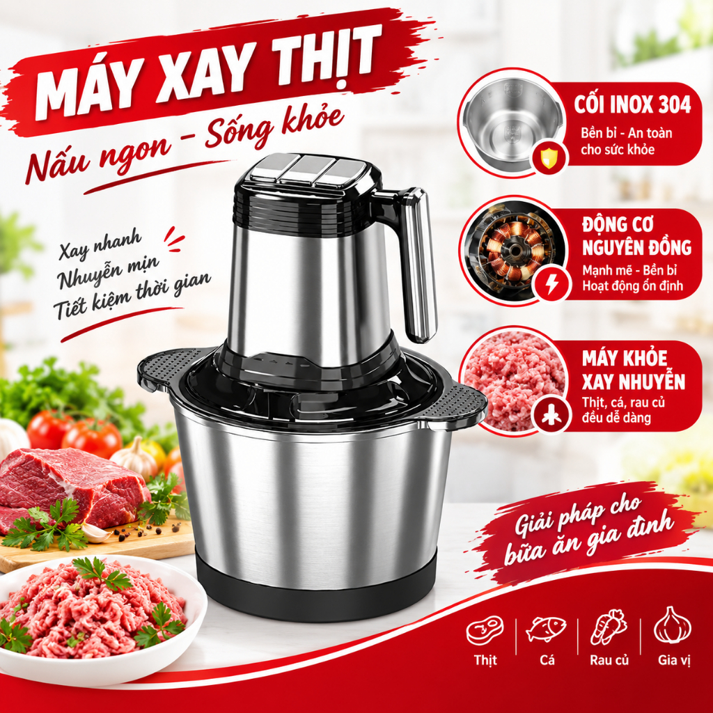 Máy Xay Thịt Cá Đa Năng 3L - Công Suất 600W - Động Cơ Nuyên Đồng 100% MÁY kHỎE…