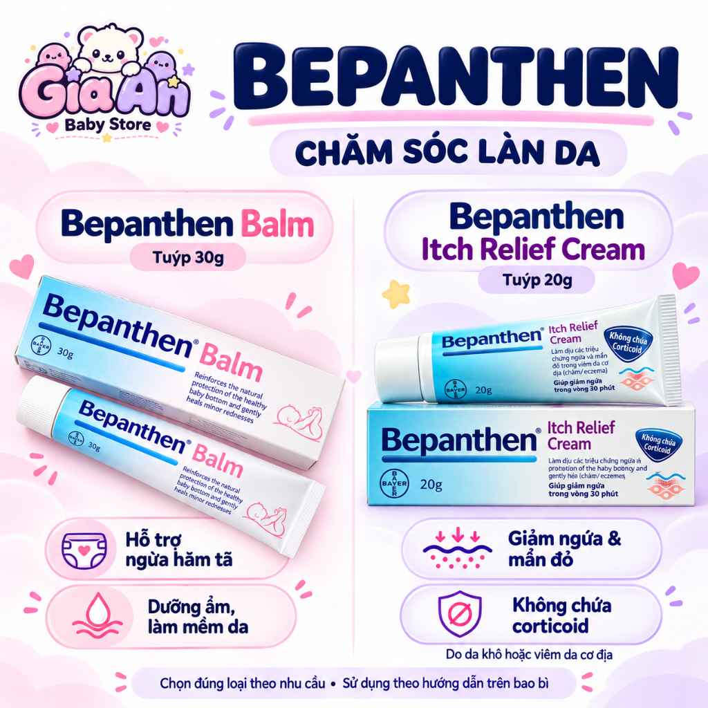 Kem dưỡng da em bé Bepanthen Balm 30g và Bepanthen Itch Relief Cream 20g