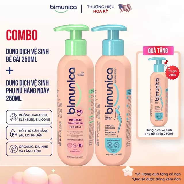 Combo Dung Dịch Vệ Sinh Mẹ & Bé Gái BIMUNICA từ 0+ - Tăng Miễn Dịch, Cân Bằng pH