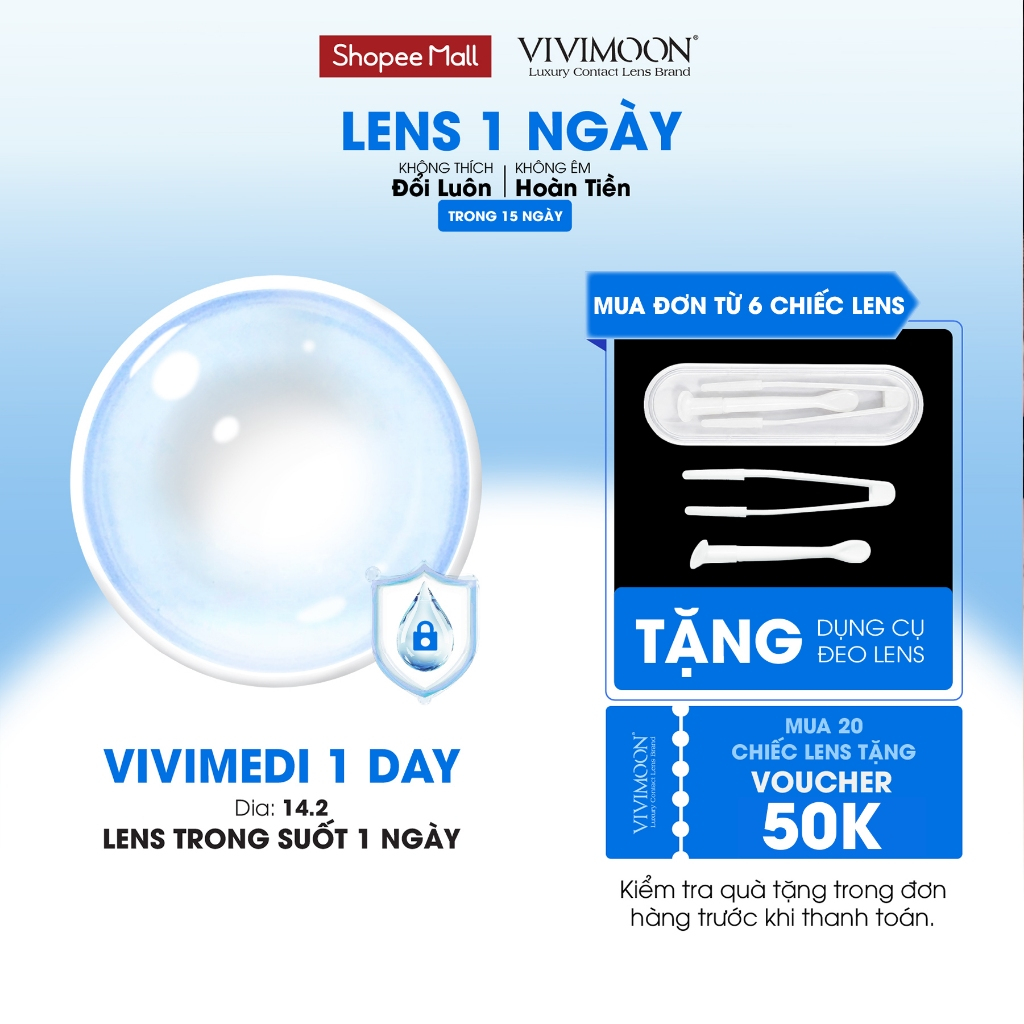 Lens 1 ngày cận trong suốt kính áp tròng VIVIMOON Vivimedi 1 Day (Giá 01 chiếc, 01 bên mắt, x2 để đặt 1 đôi)