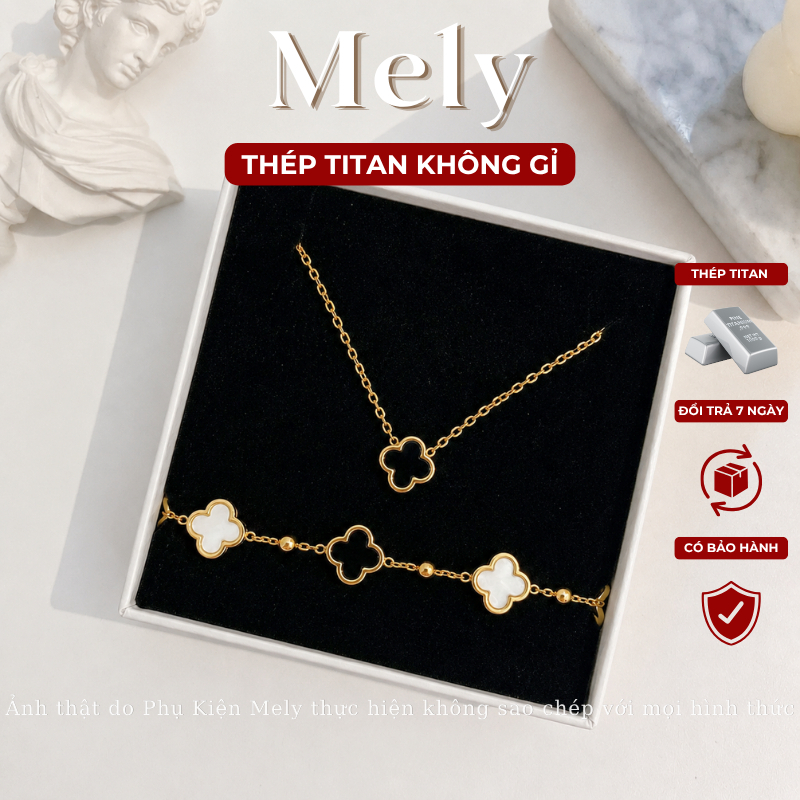 [KHÔNG ĐEN GỈ] Bộ Dây chuyền vòng tay nữ cỏ 4 lá sợi mảnh phụ kiện trang sức thời trang Mely TT64