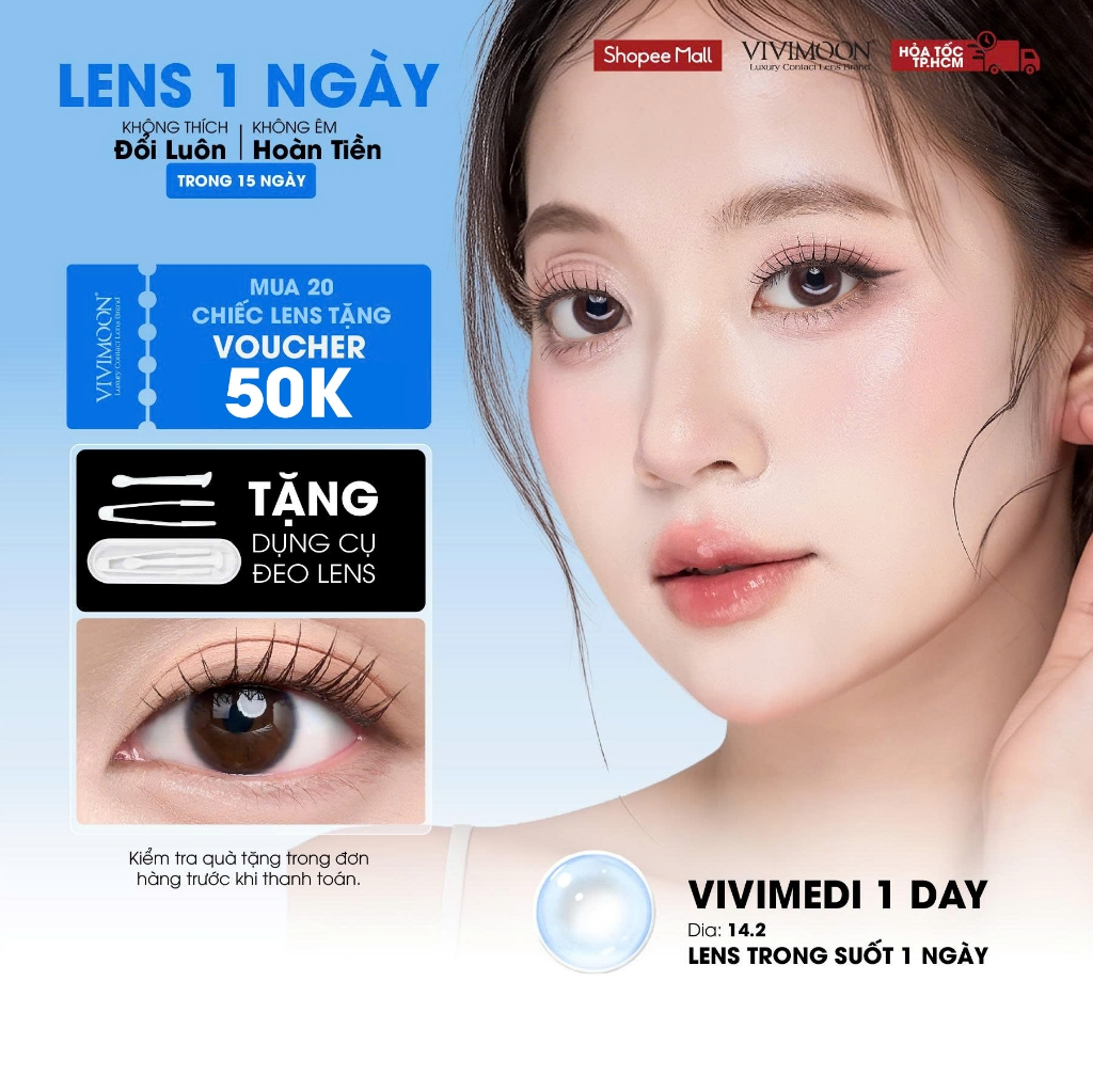 Lens cận trong suốt 1 ngày VIVIMOON Vivimedi 1 Day khóa ẩm (Giá 01 chiếc/01 bên mắt)