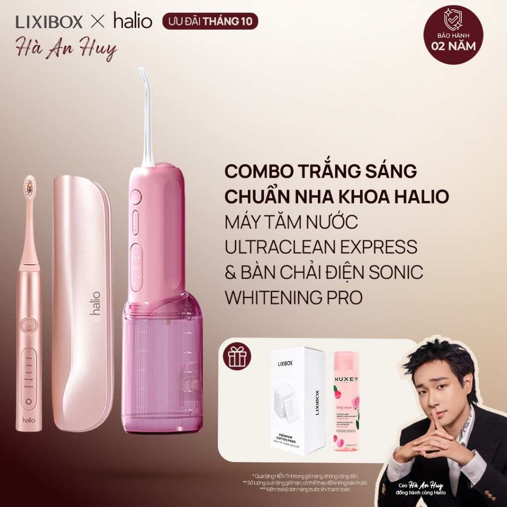 Combo Bàn Chải Điện Halio Sonic Whitening Electric Toothbrush PRO & Tăm Nước Halio UltraClean Expres