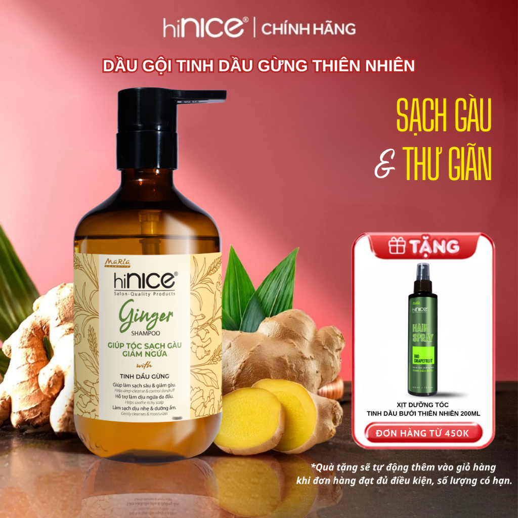 Dầu Gội Tinh Dầu Gừng Thiên Nhiên hiNICE Ginger Shampoo Hỗ Trợ Sạch Gàu & Giảm Ngứa