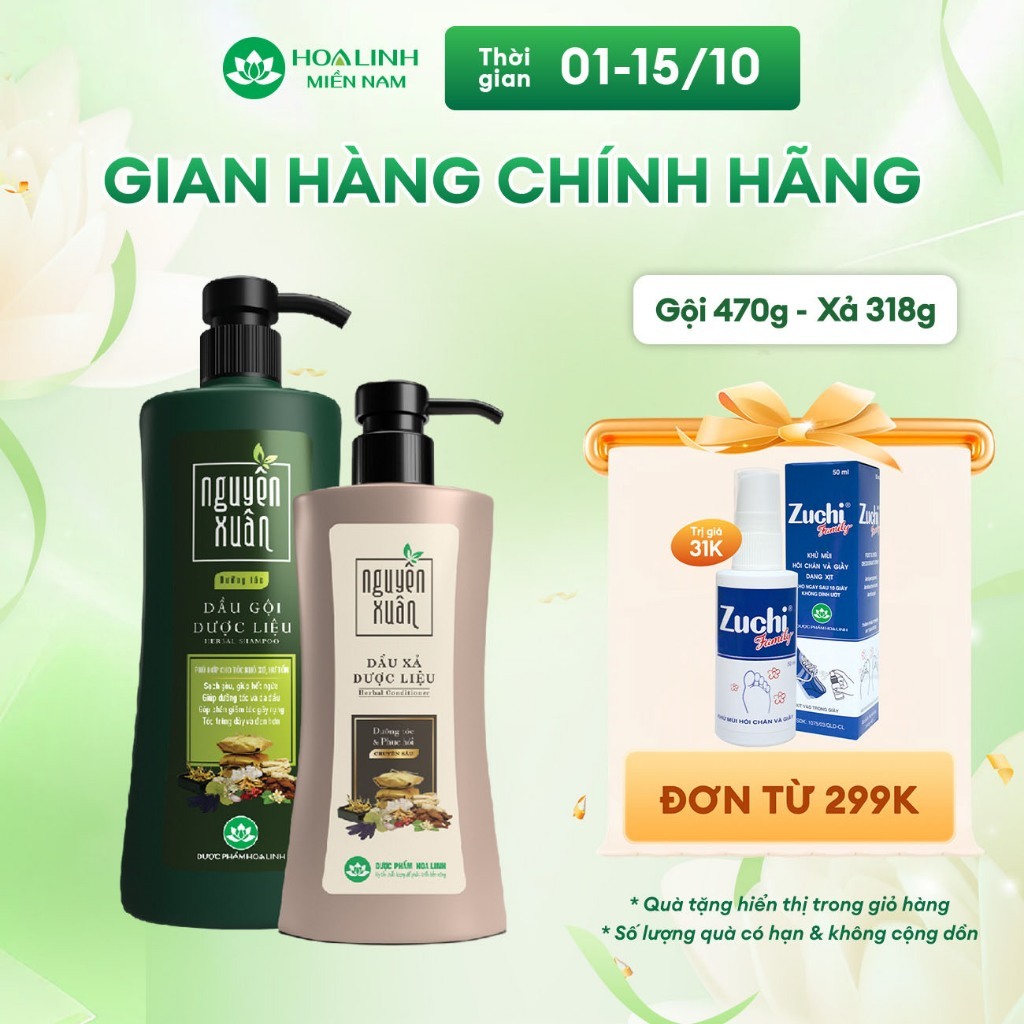 Bộ Dầu gội 470g KM 50g và Dầu xả 350g Nguyên Xuân xanh dưỡng tóc - Dành cho tóc khô xơ, hư tổn