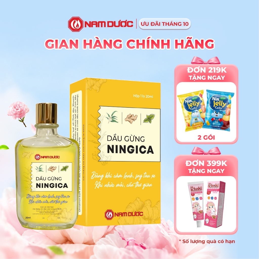 Dầu Gừng Ningica Nam Dược - Giúp Làm Ấm Da Cơ Thể, Tránh Nhiễm Lạnh - Lọ 20ml
