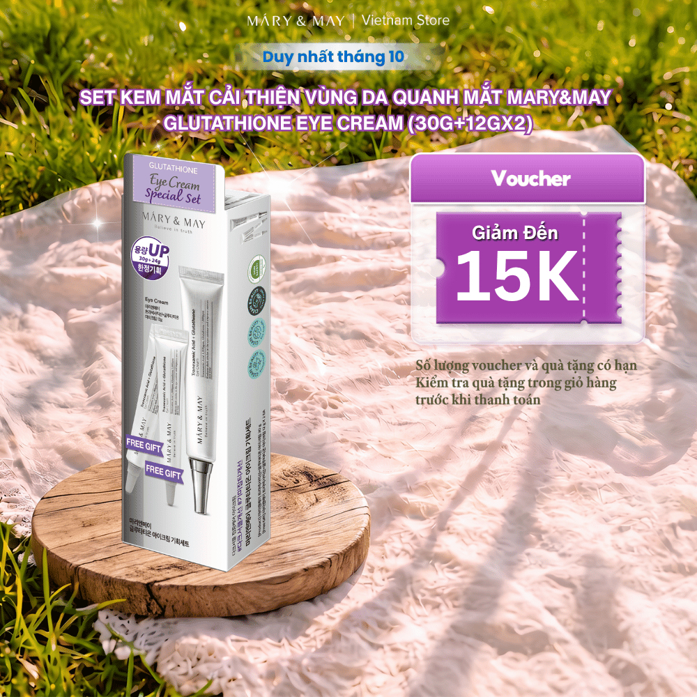 Set Kem mắt cải thiện vùng da quanh mắt Mary&May Glutathione Eye Cream (30g+12gx2)