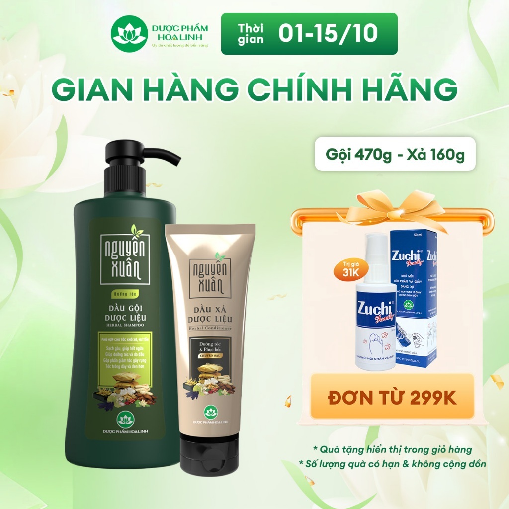 Bộ Dầu gội 450ml/ 470g và Dầu xả 160g Nguyên Xuân xanh dưỡng tóc - Dành cho tóc khô xơ, hư tổn