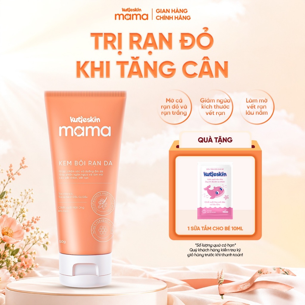 Kem Rạn Da Do Tăng Cân Nhanh, An Toàn Cho Mẹ Bầu Kutieskin Mama Mờ Rạn Nhanh 50G KMR01 + 100GR KMR03