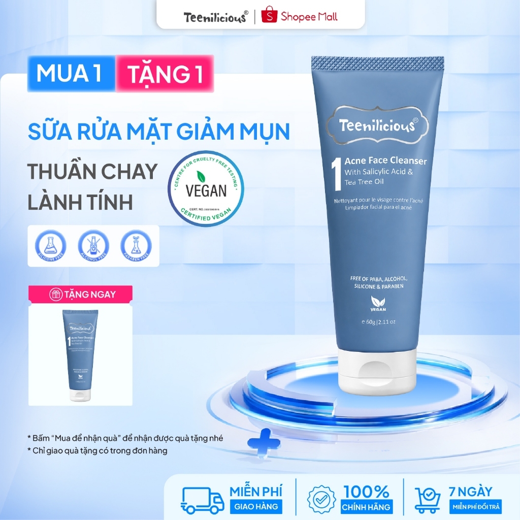 Sữa Rửa Mặt Teenilicious Acne Face Cleanser Hỗ Trợ Giảm Mụn, Làm Sạch Sâu Phù Hợp Da Dầu Mụn 60g