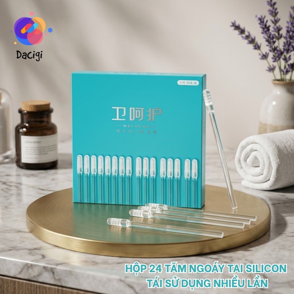 Hộp 24 Tăm Bông Ngoáy Tai Silicon Kèm Đầu Dính Díu Tai Sử Dụng Nhiều Lần - Vệ…