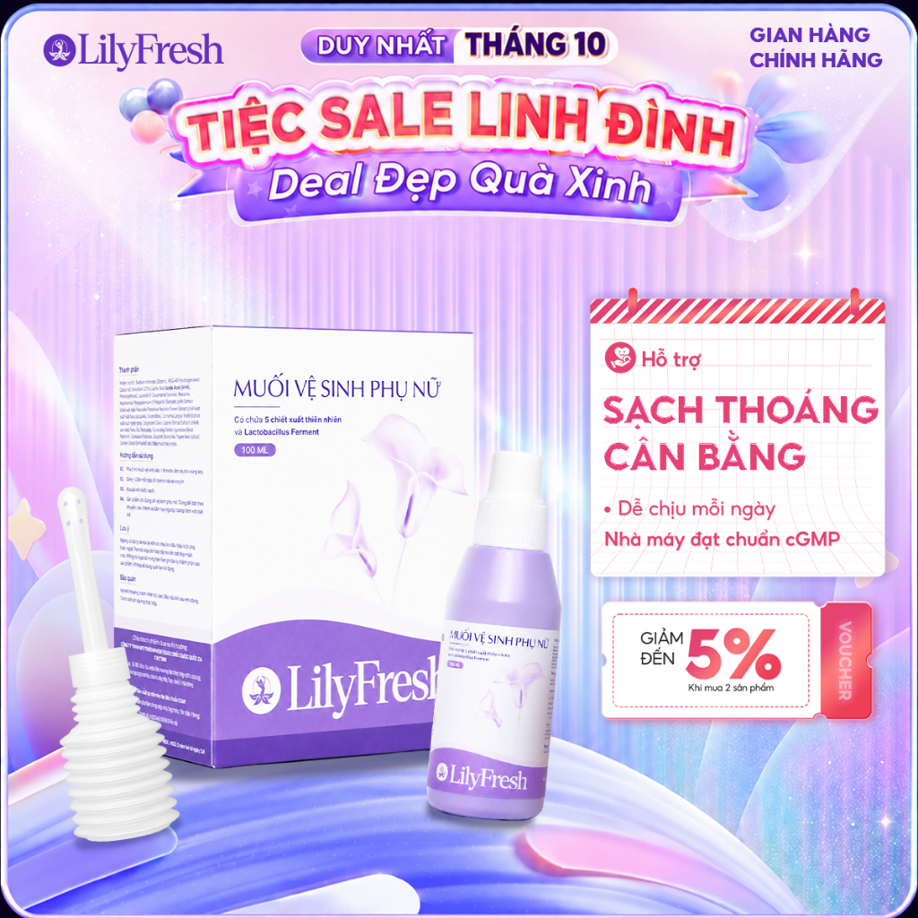 Muối Vệ Sinh Phụ Nữ LilyFresh Bao Bì Mới Chiết Xuất Trầu Không Nano Nghệ Lô Hội - 1 Bình Rửa 100ml