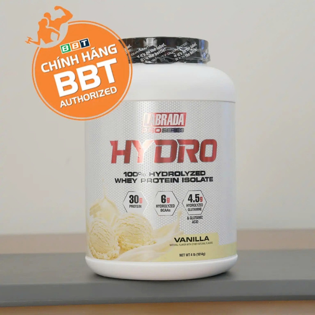Labrada Hydro Whey–100% Hydrolyzed Isolate Tinh Khiết 1.8kg 47lần 30g Protein,6g BCAA,4.5g Glutamine