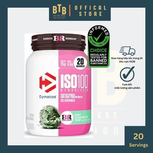 Bột đạm Dymatize ISO100 Hydrolized whey protein isolate - 1.6LBS(20 lần dùng) từ Mỹ