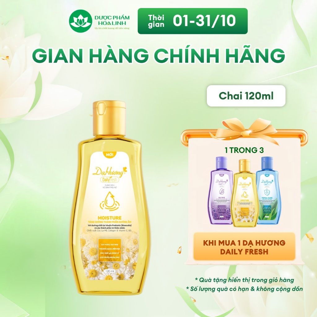 Dung dịch vệ sinh Dạ hương Daily Fresh Moisture - Tăng cường thành phần DƯỠNG ẨM 120ml