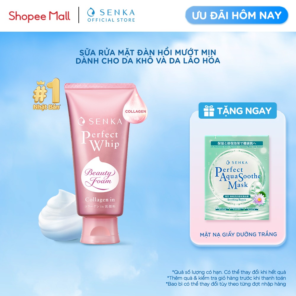 Sữa rửa mặt đàn hồi mướt mịn SENKA PERFECT WHIP collagen in 120g