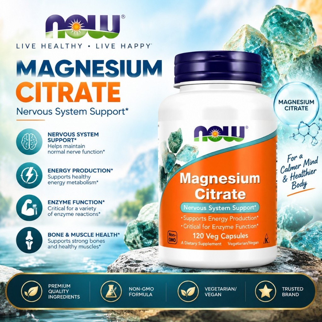 【Nhập khẩu từ Mỹ】NOW Foods Magnesium Citrate 120 Viên Bổ Sung Magie