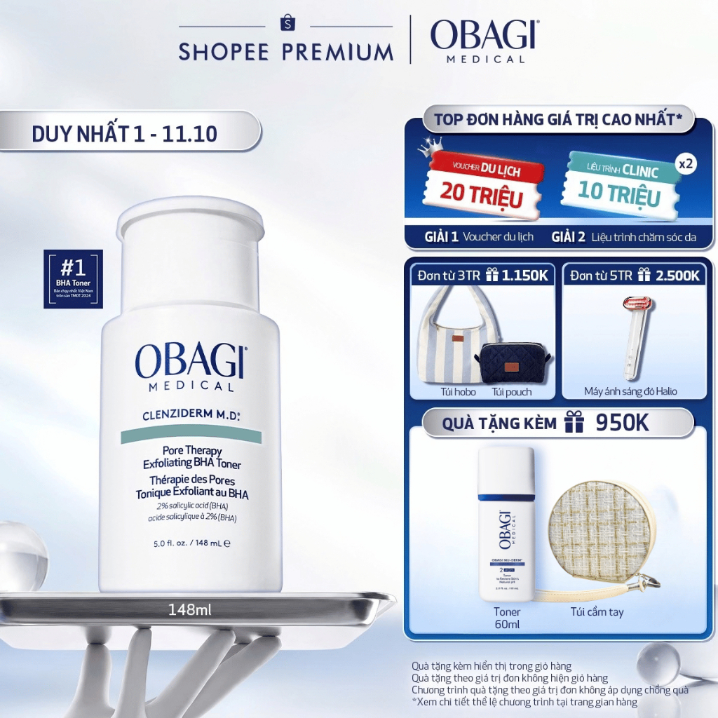 [ĐỘC QUYỀN LIVESTREAM] Toner tẩy tế bào chết làm sạch mụn BHA Obagi Clenziderm M.D. Exfoliating 148m