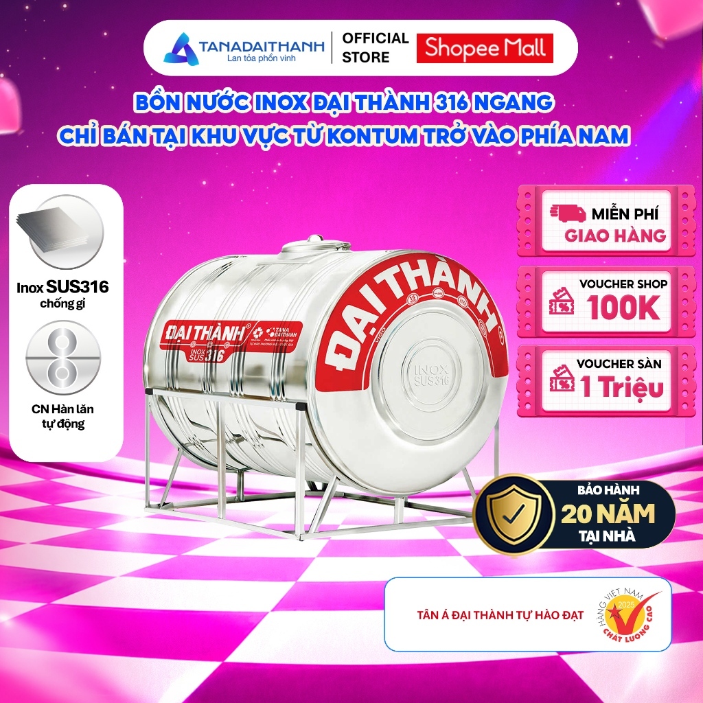 [CHỈ GIAO MIỀN NAM] Bồn inox Đại Thành Vigo SUS 316 Ngang 500L 1000L 1500L 2000L - BH 20 năm