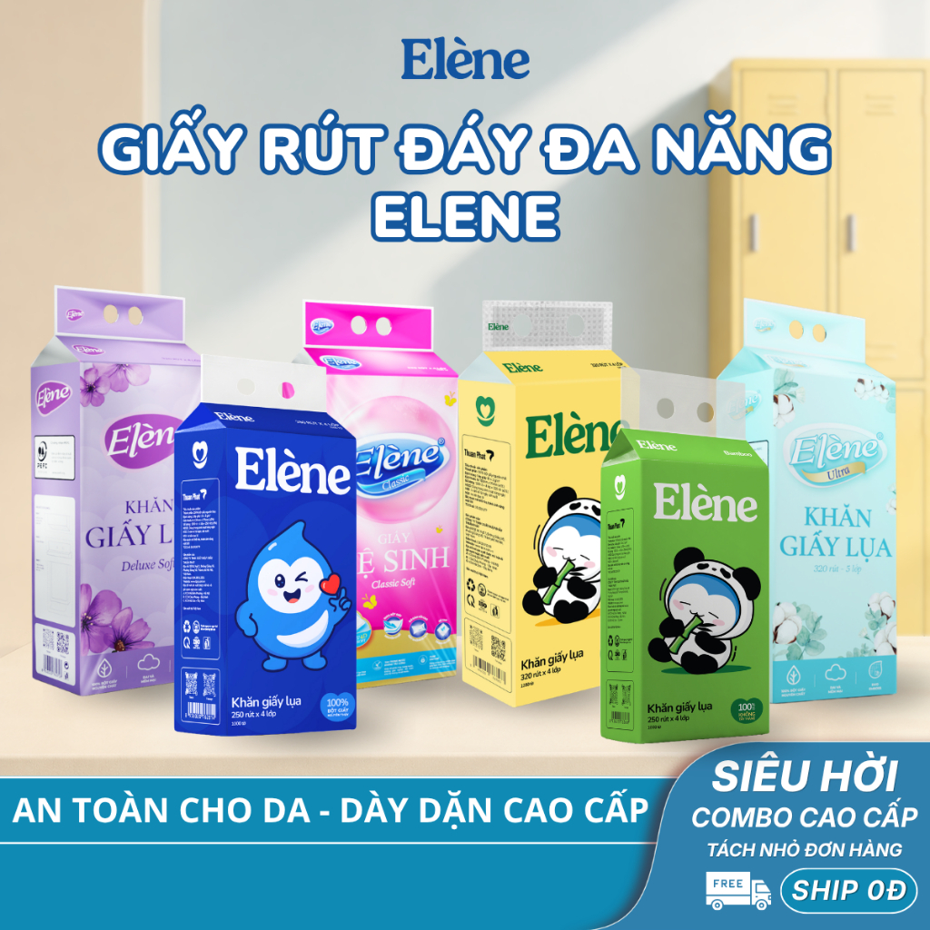 COMBO 4/6/10 BỊCH Giấy Rút Đáy Đa Năng Elene 4 Lớp Cao Cấp, Mềm Mịn, An Toàn