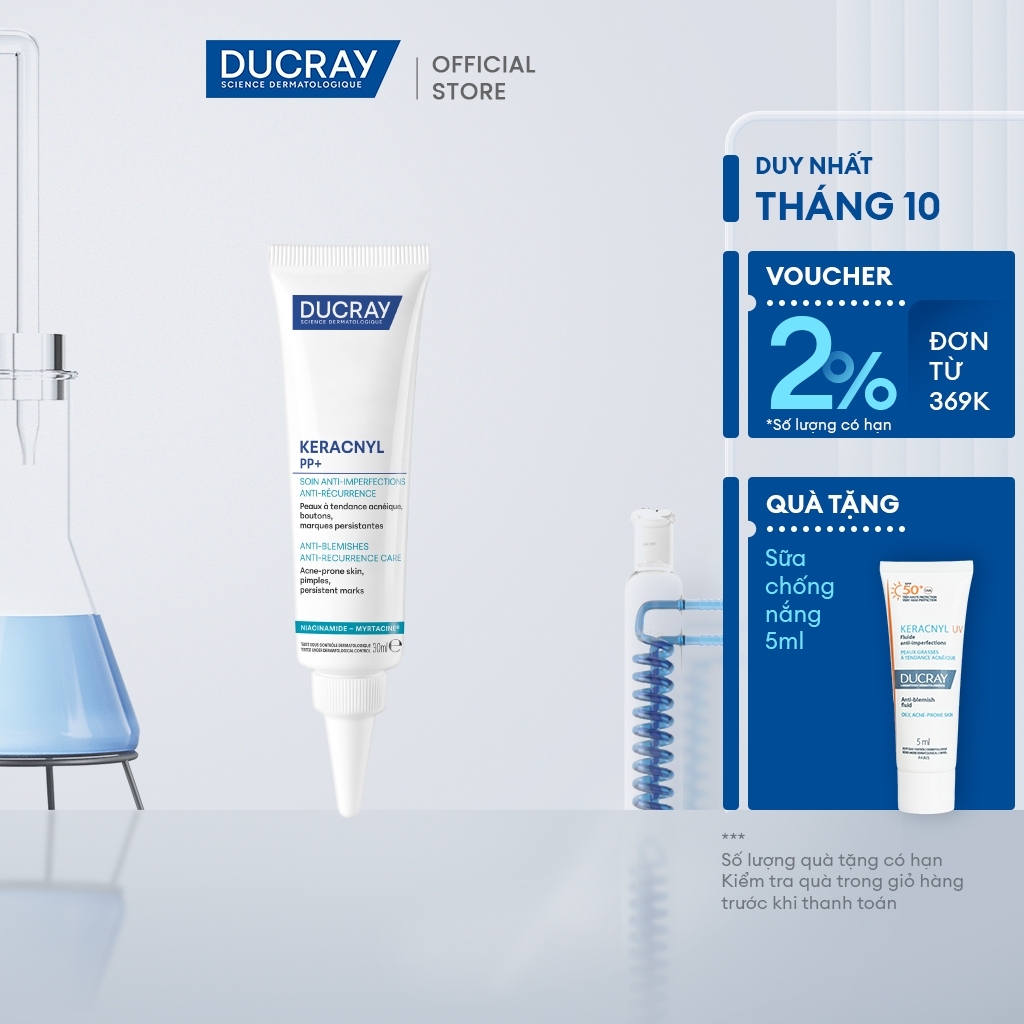 [Đổi bao bì] Kem dưỡng giảm mụn DUCRAY KERACNYL PP+ ANTI-BLEMISHES CARE 30ML giúp giảm mụn, mờ thâm do mụn