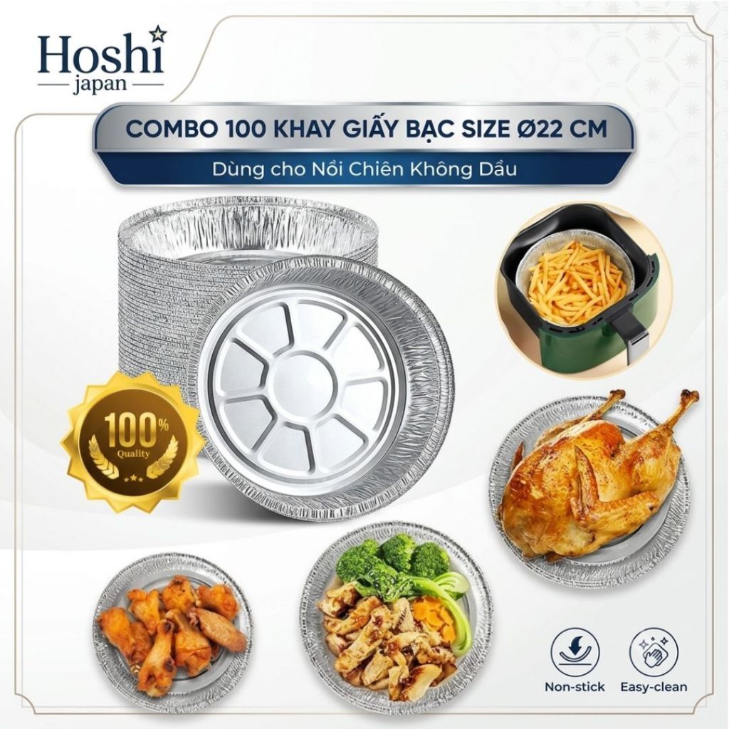 Set Bát bạc Khay Giấy Nhôm Thiếc Cõ Lớn Dày Dặn Lót Nồi Chiên Không Dầu Đa Năng, Chịu Nhiệt(Khuôn 22cm)