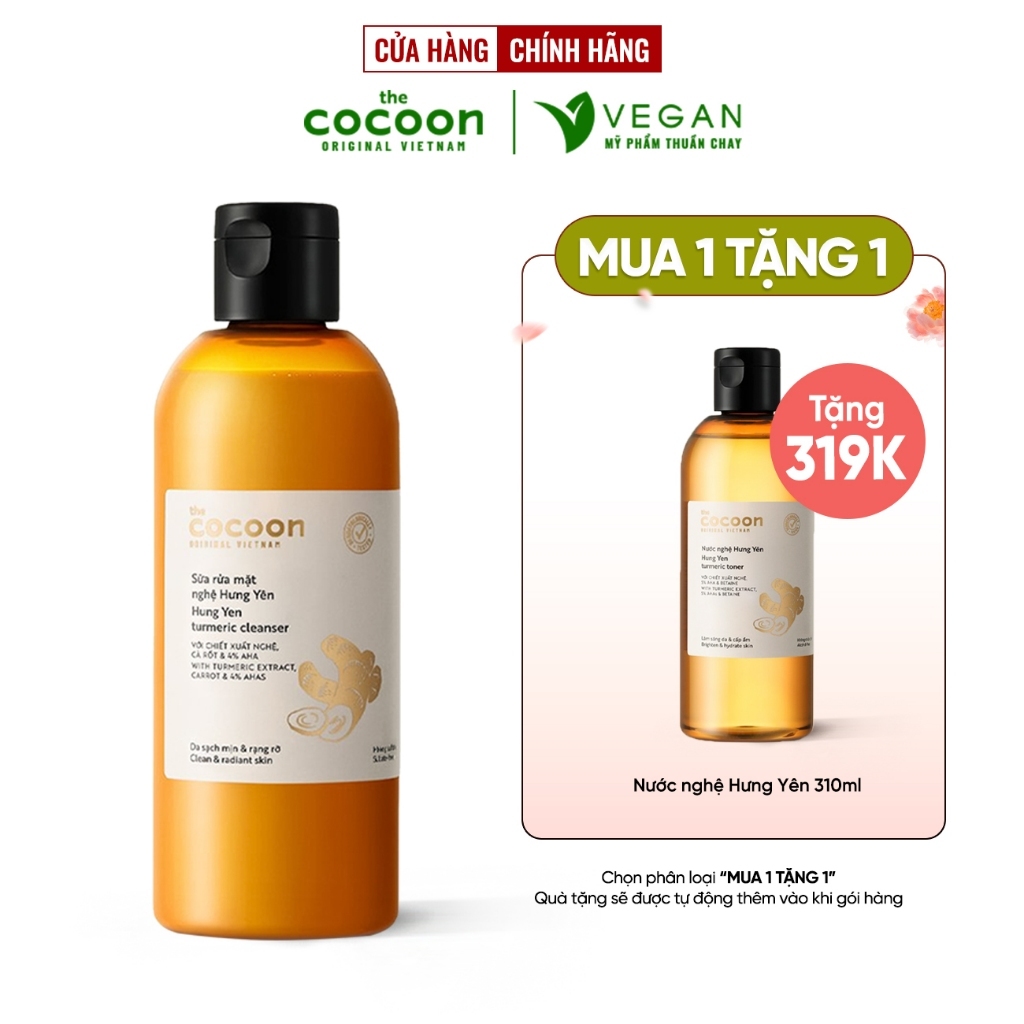 Bigsize - Sữa rửa mặt nghệ Hưng Yên Cocoon giúp da sạch mịn và rạng rỡ 310ml thuần chay