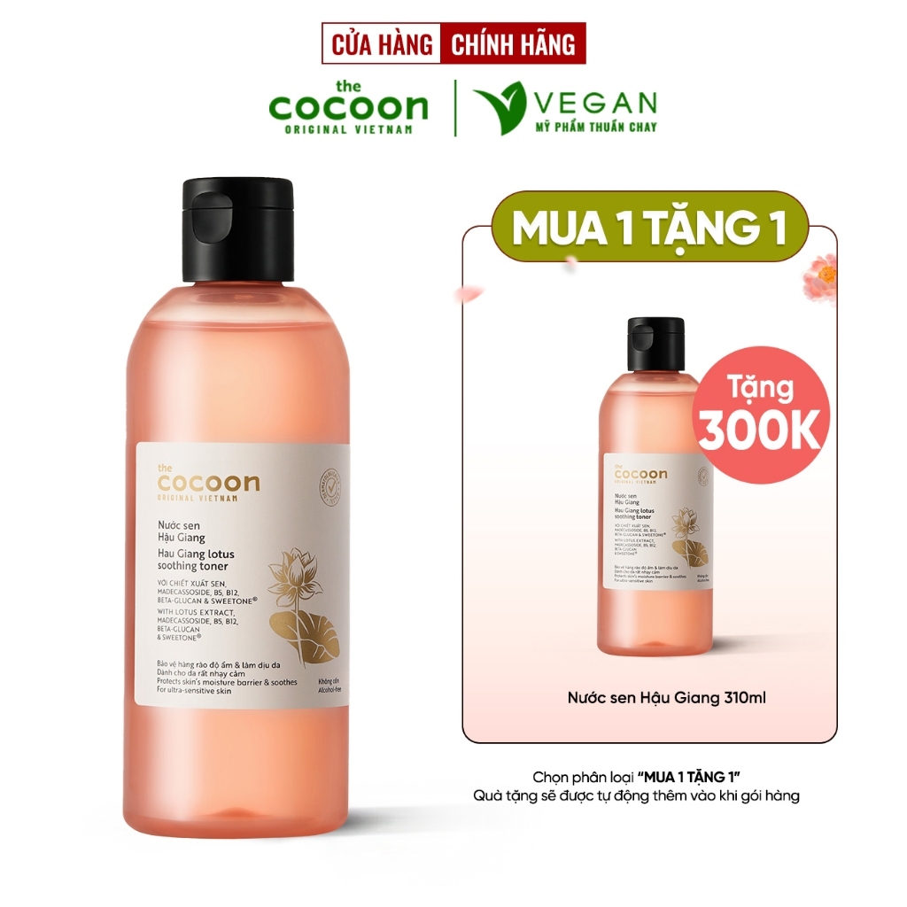 Toner Nước cân bằng da Sen Hậu Giang Cocoon 310ml thuần chay