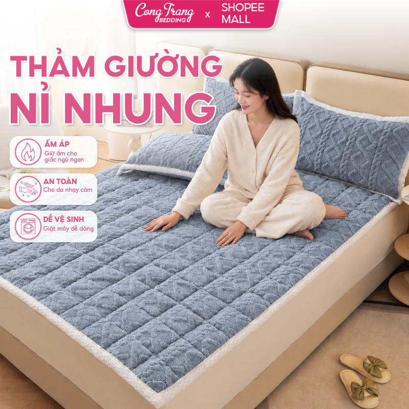 Thảm Trải Giường Cừu Sữa CongTrang Bedding Thảm Trải Giường Lông Cừu 7 Màu Nỉ Nhung Giữ Ấm Mùa Đông HOMIES 2026
