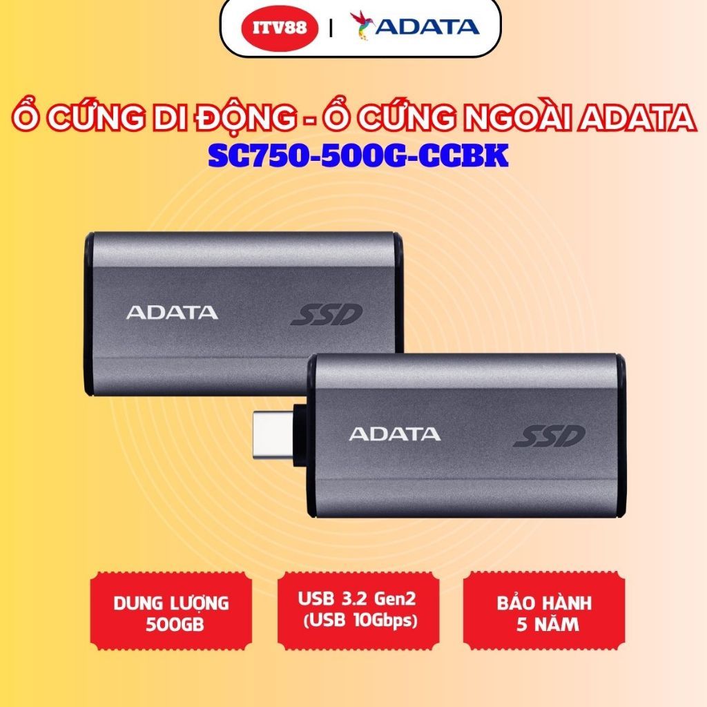 Ổ CỨNG GẮN NGOÀI - Ổ CỨNG DI ĐỘNG - SSD ADATA SC750 - 500GB - BẢO HÀNH 5 NĂM