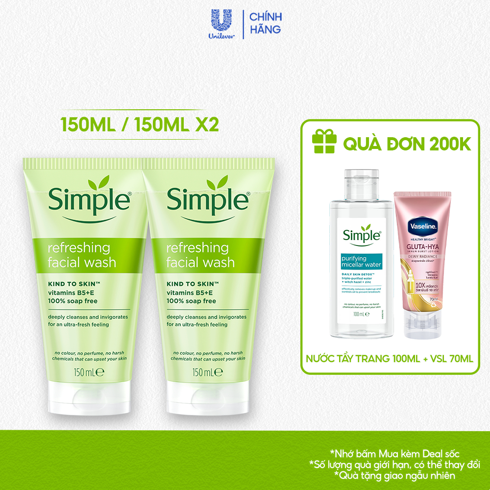 [Live] Tuýp lẻ/ Combo 2 sữa rửa mặt Simple lành tính và hiệu quả cho mọi loại da 150ml, 150mlx2