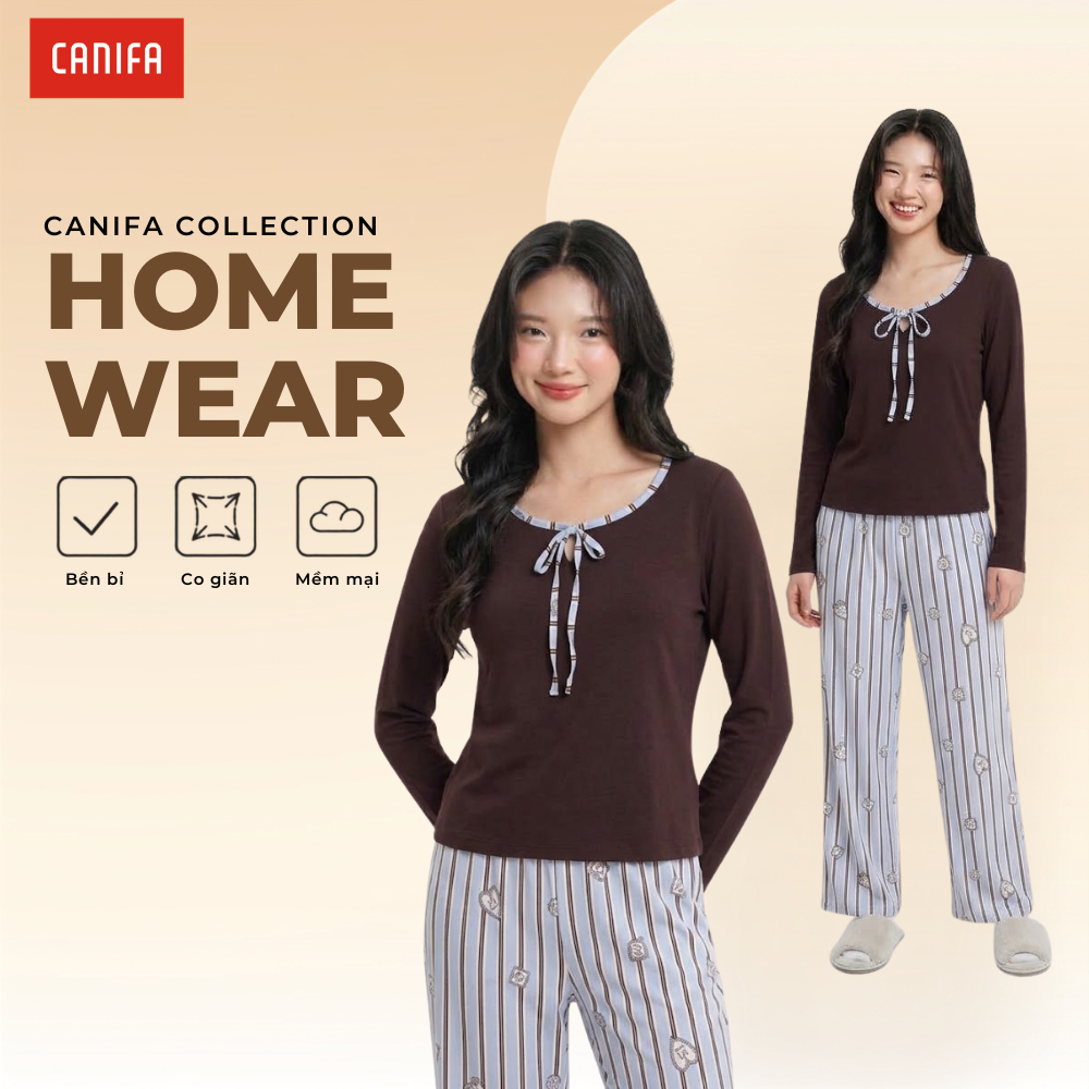 Bộ quần áo nữ cách điệu thời trang phối màu, bộ mặc nhà có chứng chỉ  OEKO-TEX an toàn với da CANIFA
