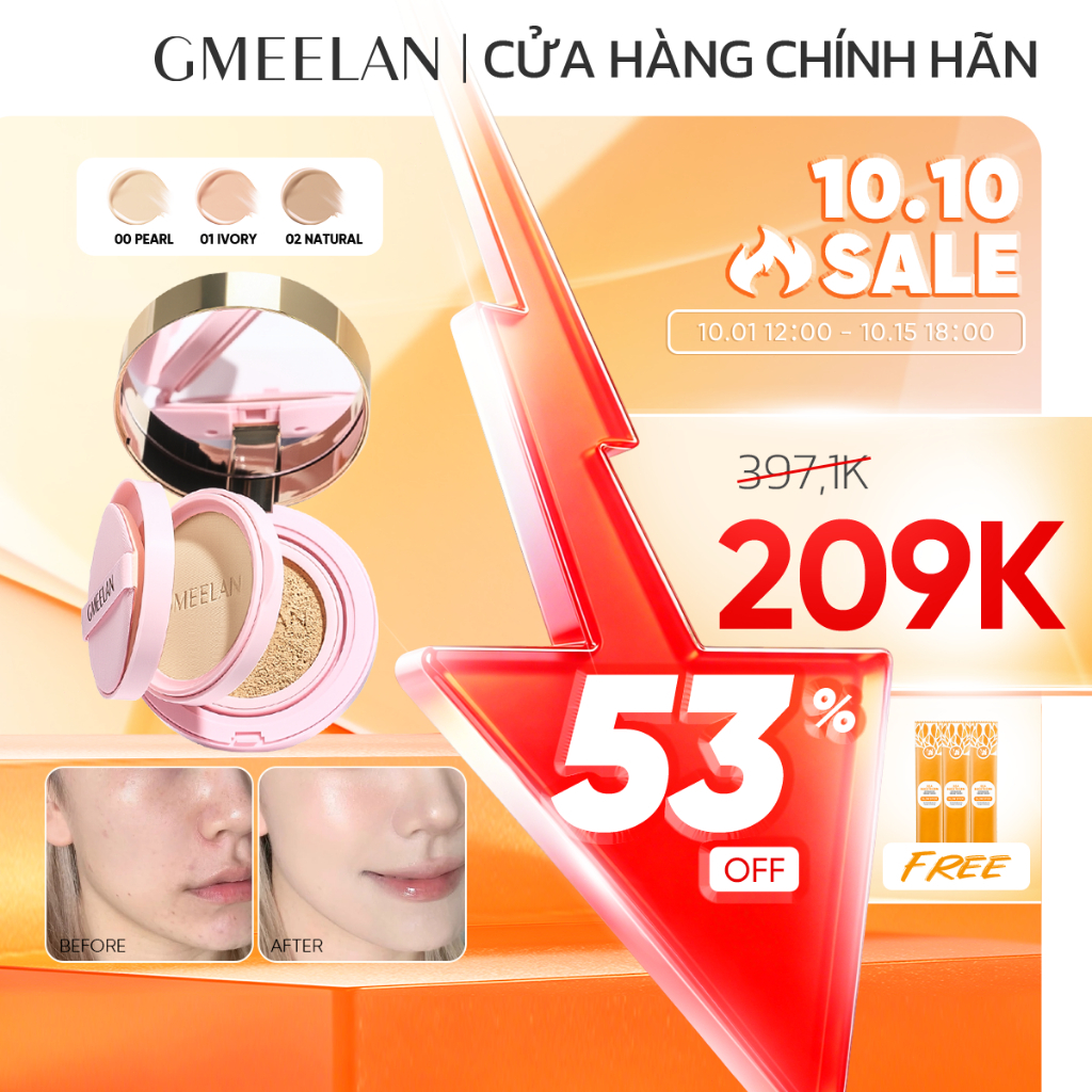 【Hàng mới】GMEELAN CUSHION BLACK TRUFFLE BHA HIGH COVER 2-IN-1 PINK CUSHION Che khuyết điểm cao,Lâu t