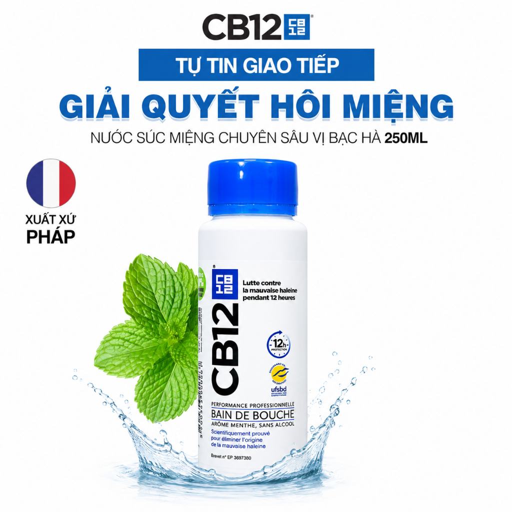 Nước Súc Miệng Kiểm Soát Hơi Thở 12H CB12 Mint Hương Bạc Hà 250ml - Khử Hôi…