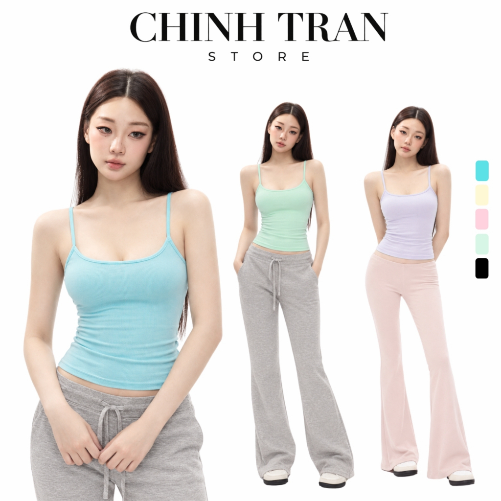 Áo Hai Dây Nữ Basic Ôm Body Chất Thun Cotton Co Giãn Mềm Mỏng Nhiều Màu - Chinh Trần Store