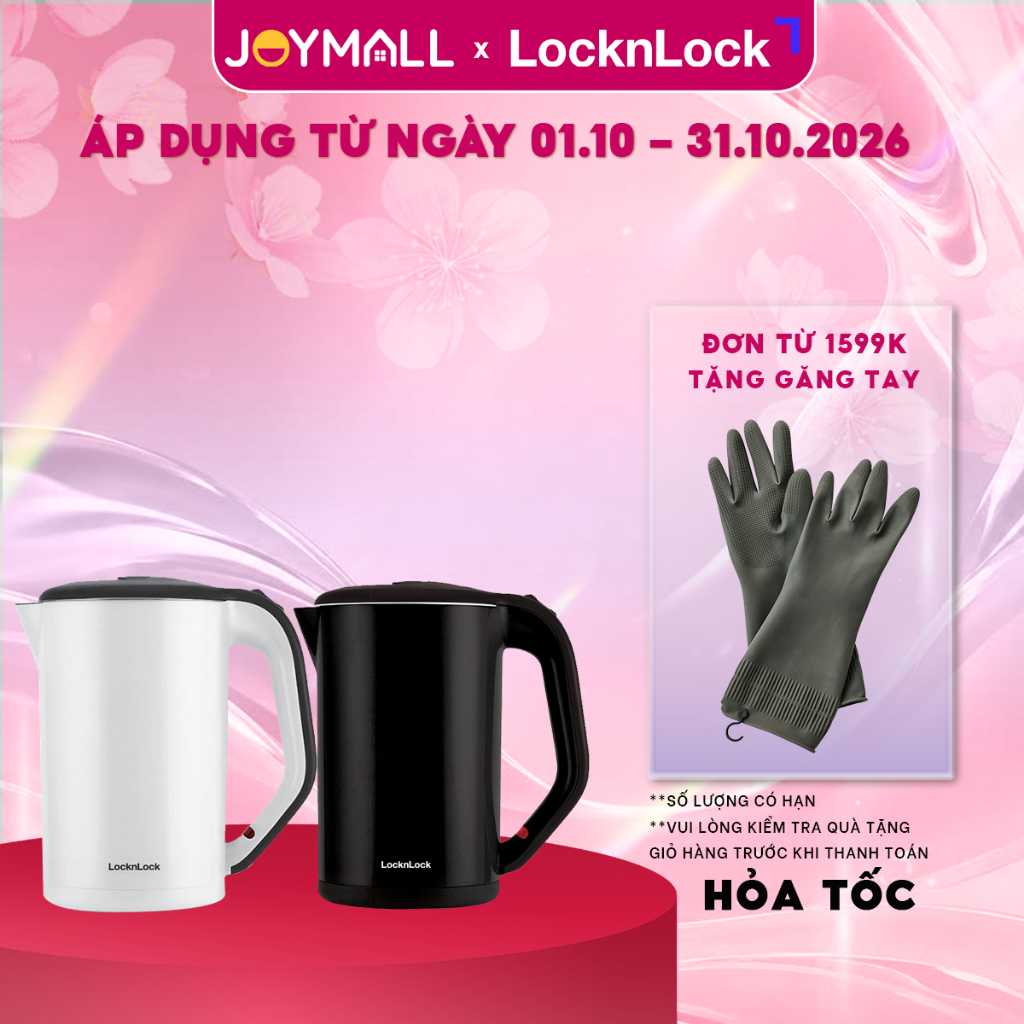 Ấm đun siêu tốc LocknLock EJK341 1.8L - Thân thủy tinh chịu nhiệt, công suất 2200W