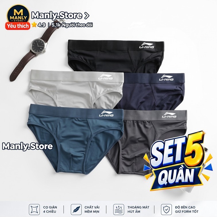 Combo 5 quần lót nam tam giác, Sịp tam giác Lining chất vải thun lạnh co giãn…