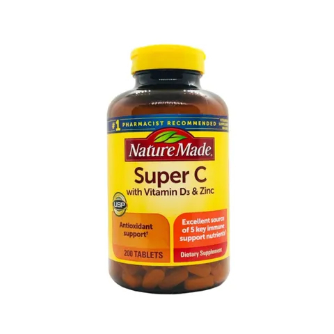 Viên Uống Tăng Hệ Miễn Dịch Nature Made Super C với Vitamin D3 & Zinc 200 Viên