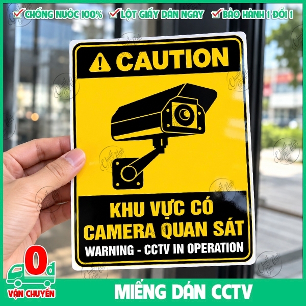 Miếng dán CCTV in operation khu vực có camera quan sát Tặng 01 hình dán mini NGẪU NHIÊN nhãn sticker decal decor
