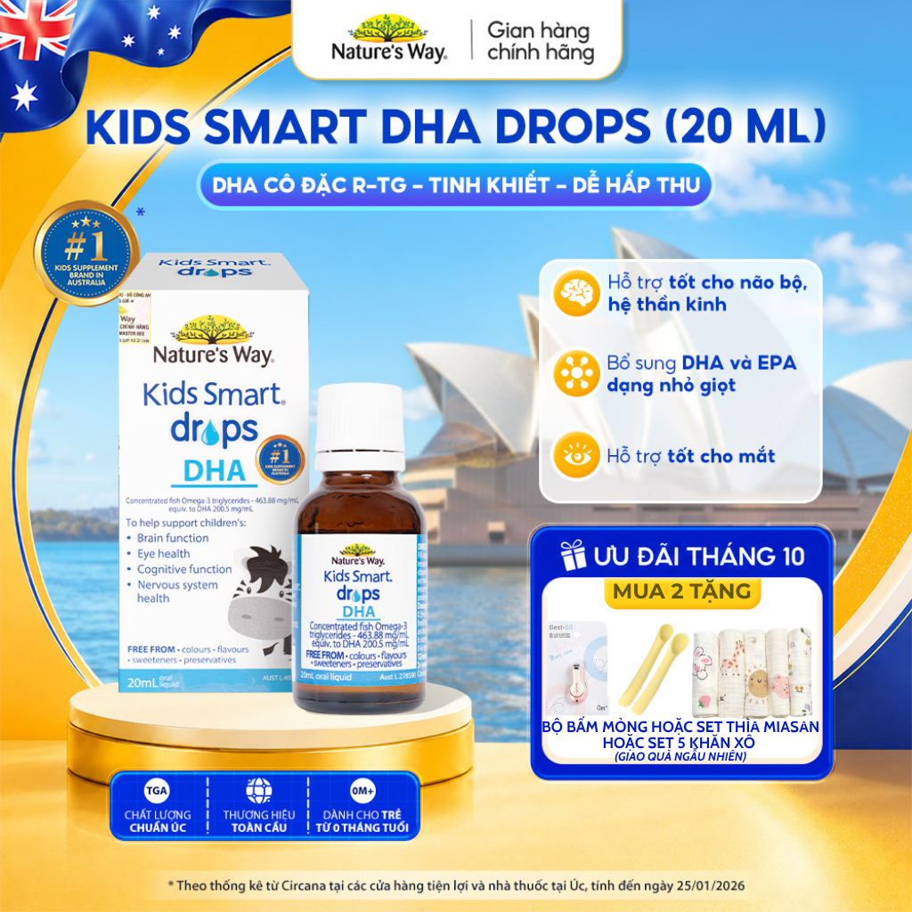 DHA Drops Nature's Way Kids Smart Bổ Sung DHA, EPA, Omega 3 RTG Cô Đặc, Hỗ Trợ Tốt Cho Não Và Mắt Ch
