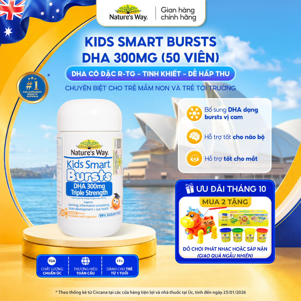 DHA 300mg Nature's Way Kids Smart Triple Strength Bổ Sung DHA Hàm Lượng Cao, Omega 3 RTG Cô Đặc Cho 